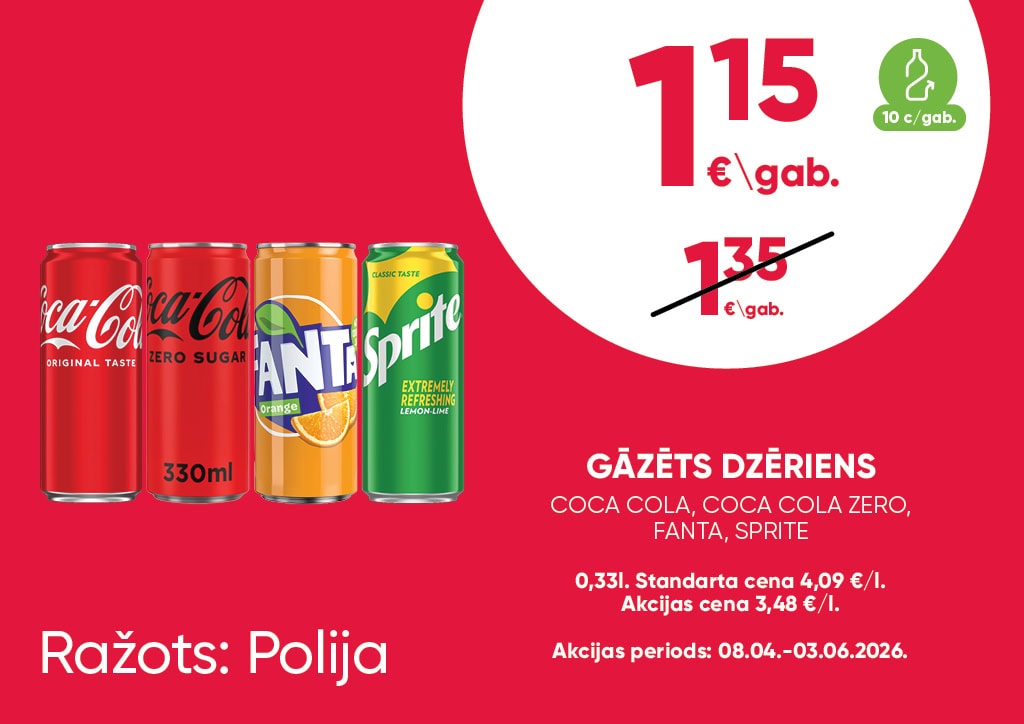 Gāzets dzēriens coca cola, fanta, sprite
