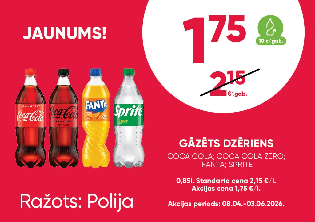 Gāzēts dzēriens coca cola, Sprite, Fanta, 0.85 L